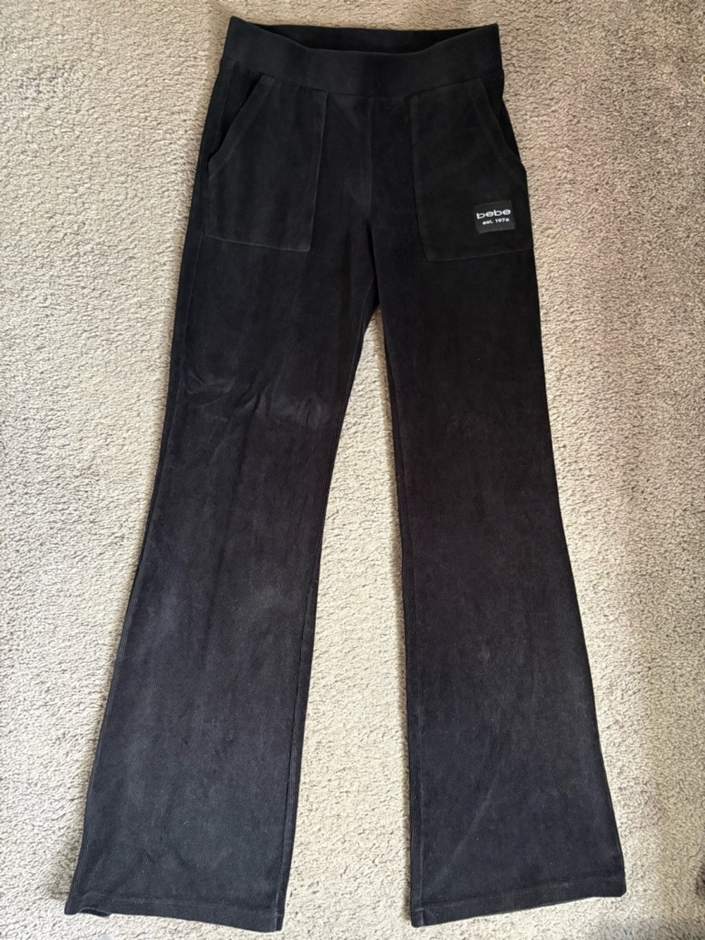 bebe x Ciara Black Corduroy Flared Pants with Front Patch Pockets